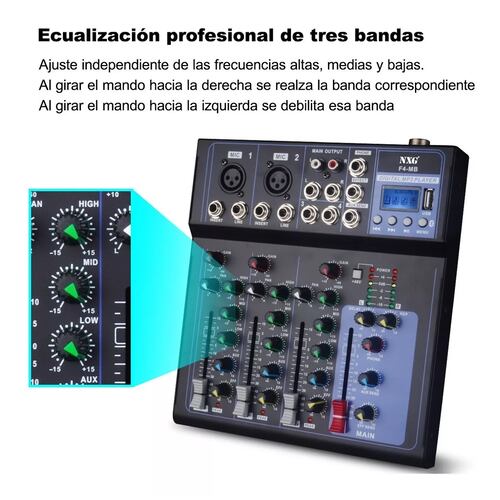 Mezcladora 4 Canales Pasiva Reproductor Bluetooth Usb