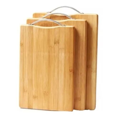 Tabla De Bambú Madera Para Picar Alimentos con Asa 3 Pzs, Color Marron Claro