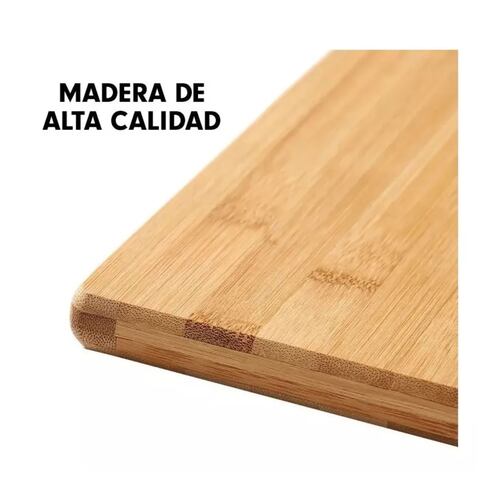 Tabla De Bambú Madera Para Picar Alimentos con Asa 3 Pzs, Color Marron Claro