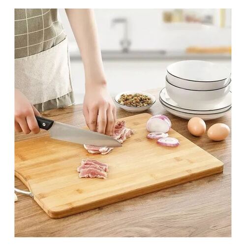Tabla De Bambú Madera Para Picar Alimentos con Asa 3 Pzs, Color Marron Claro
