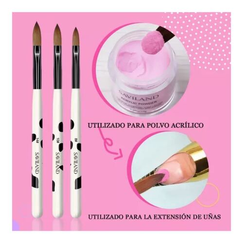 Pinceles De Uñas Acrílico 81014 Y 3d 3 Pzs, Color Negro con Blanco