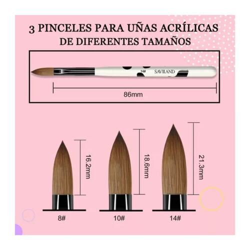 Pinceles De Uñas Acrílico 81014 Y 3d 3 Pzs, Color Negro con Blanco