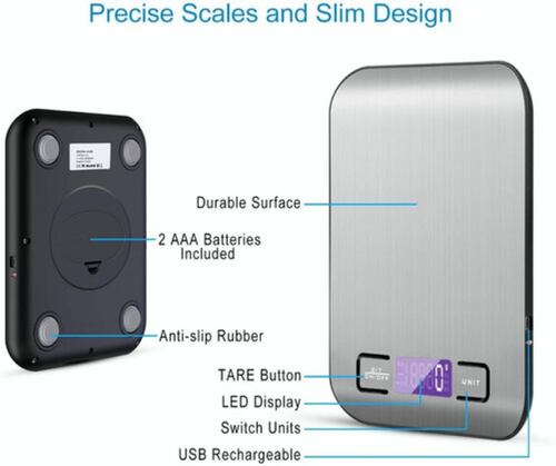 Bascula Gramera Digital De Alta Precisión Recargable 10 Kg, Color Gris