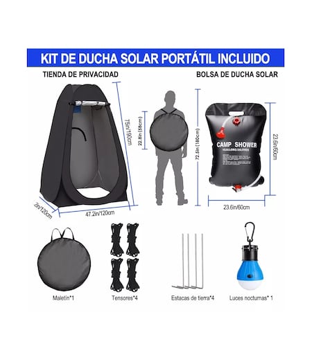 Tienda De Campaña Pop Up Portátil Con Luz Y Bolsa De Ducha