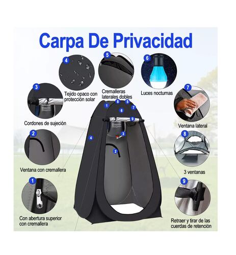 Tienda De Campaña Pop Up Portátil Con Luz Y Bolsa De Ducha