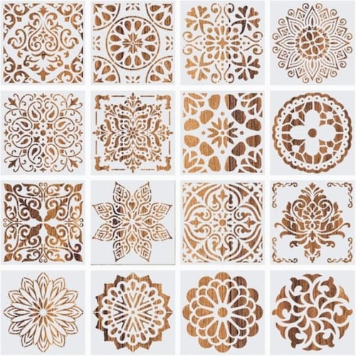 Mandalas para Arte Dibujo Pintura Plantillas 15 cm X 15 cm 16 Pcs Blanco
