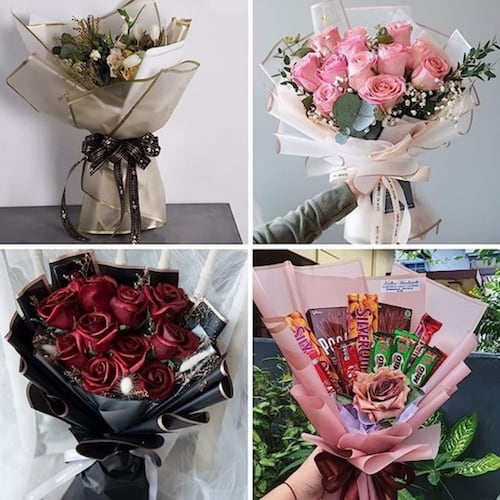 20 Hojas Papel Coreano Para Ramos Bouquet Floral Traslúcido rojo