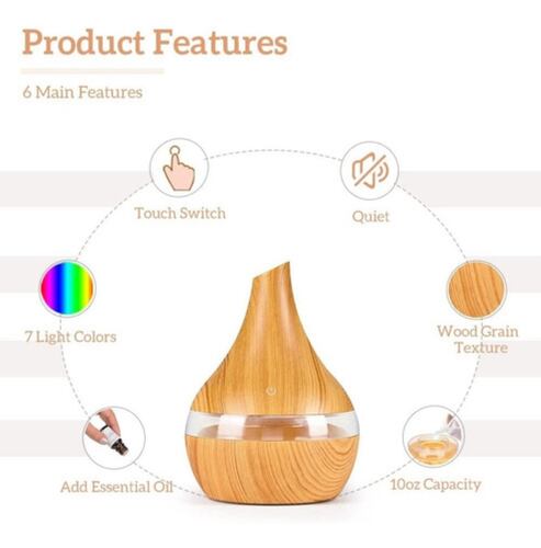Difusores De Aromas Eléctricos Humidificador De Aire 300 ml, Marrón Claro