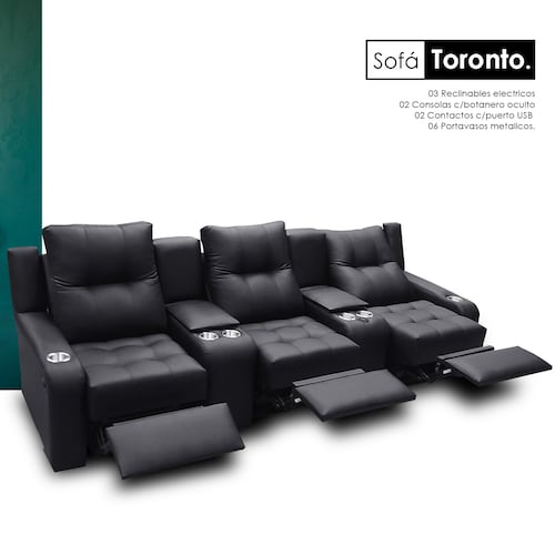 Sofa c/03 reclinables electricos modelo Toronto Black/ MADERIAN // ENTREGA EN CDMX Y ZONA METROPOLITANA.