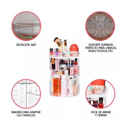 Organizador Para Cosméticos Acrílico Multinivel Giratorio, Color Transparente