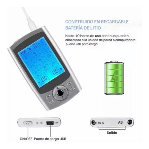 Electroestimulador Tens/ems De Pulso Recargable 36 Modos, Color Plateado