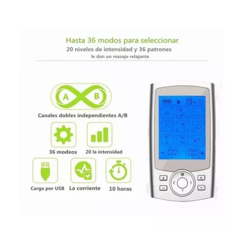 Electroestimulador Tens/ems De Pulso Recargable 36 Modos, Color Plateado
