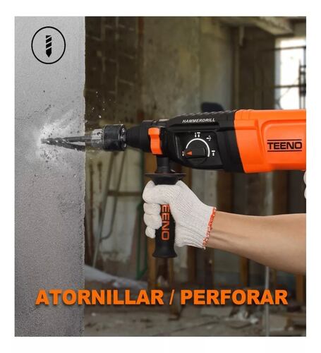 Rotomartillo electroneumático Teeno Rh910 naranja y negro con 800W de potencia.