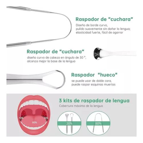 Limpiador Raspador De Lengua 6 Piezes gris 