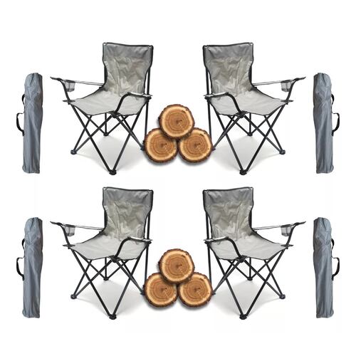 Set 4 Piezas Silla Para Acampar Plegable Camping Playa Y Pesca Gris