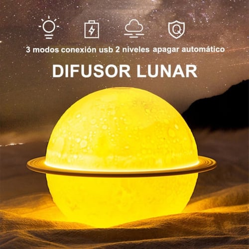Humidificador Difusor Lámpara Forma Planeta Luna Con 3 Modos, Blanco