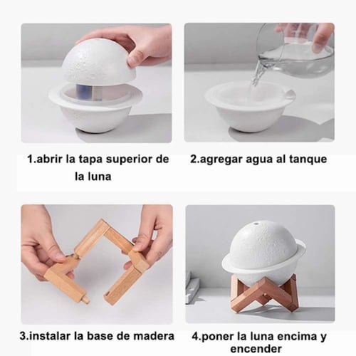 Humidificador Difusor Lámpara Forma Planeta Luna Con 3 Modos, Blanco