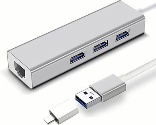 Adaptador Hub Ethernet Rj45 Red Lan Usb C 3 Usb3.0 Gris 