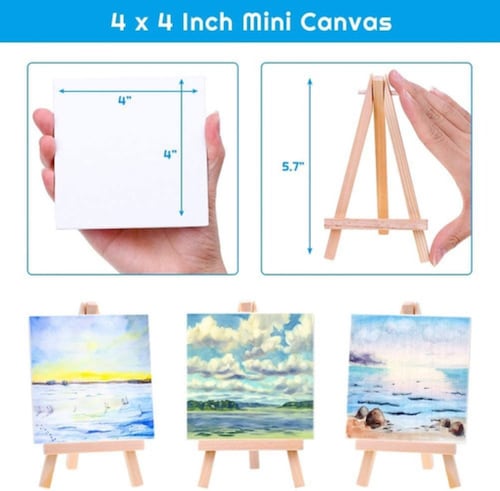 Mini Caballete De Madera Con Lienzo Para Pintura 14 Piezas blanco