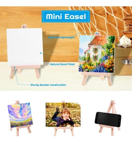 Mini Caballete De Madera Con Lienzo Para Pintura 14 Piezas blanco