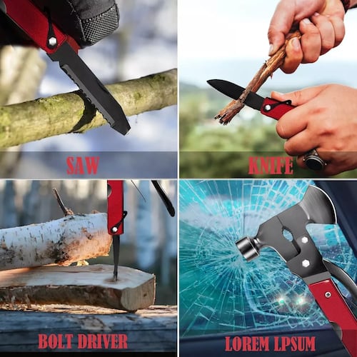 Multiherramienta Portatil Martillo Y Hacha 14 En 1 Con Funda