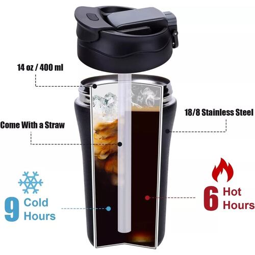 Termo Café Portátil Vaso Térmico De Acero Inoxidable 400ml Negro