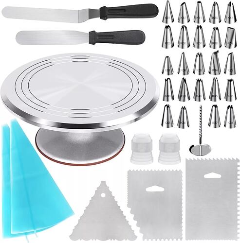 Set Base Giratoria Metálica P/decoración Pastel Duyas Espátu.