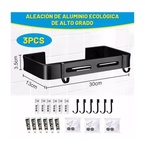 Estante De Ducha Organizador Regadera Repisa Para Baño 3pcs Negro