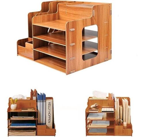 Organizador De Escritorio Para Oficina Hogar Armable Madera, Color Marron Claro