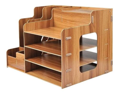 Organizador De Escritorio Para Oficina Hogar Armable Madera, Color Marron Claro