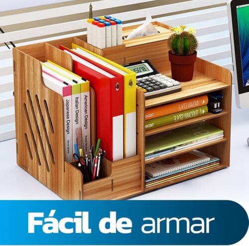 Organizador De Escritorio Para Oficina Hogar Armable Madera, Color Marron Claro