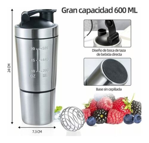 Vaso Agitador De Proteína De Acero Inoxidable Para Gimnasio Plata.