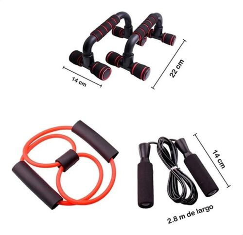 Kit de Ejercicio en Casa Rueda Abdominal Saltar  7 en 1, Color Rojo y Negro