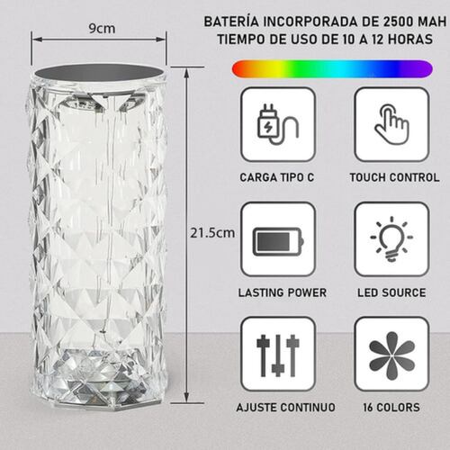 Lámpara De 16 Colores De Brillo Ajustable Recargable Transparente 