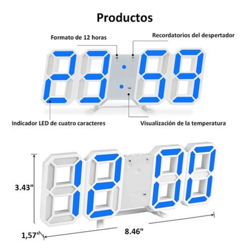 Reloj Alarma Digital 3d De Pared Led Multifuncional Blanco