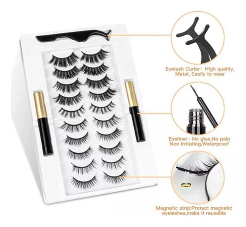 Kit De Pestañas Postizas Magnéticas Con Delineador Postizas NEGRO