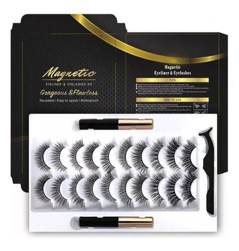 Kit De Pestañas Postizas Magnéticas Con Delineador Postizas NEGRO