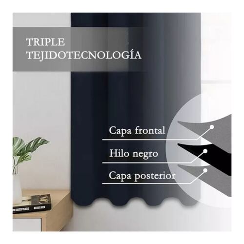 Cortinas Blackout Recamaras Economicas Largas 275x241cm,2pzs Color Azul