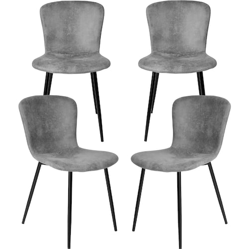 Set 4 Sillas Juego Comedor Cocina Suede Gamuza Gris