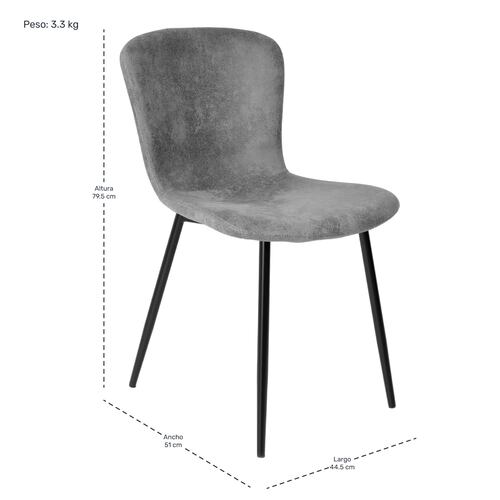 Set 4 Sillas Juego Comedor Cocina Suede Gamuza Gris