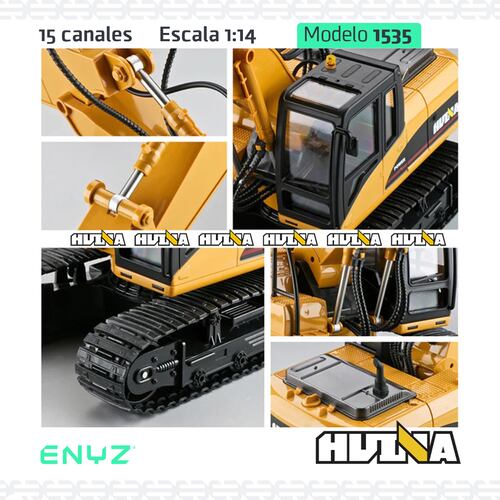 Excavadora a control remoto RC Huina 1535 Metal 1:14 15 canales 2.4Ghz professional excavator Rc de construcción Retroexcavadora RC Excavadora RC de juguete.