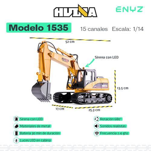 Excavadora a control remoto RC Huina 1535 Metal 1:14 15 canales 2.4Ghz professional excavator Rc de construcción Retroexcavadora RC Excavadora RC de juguete.