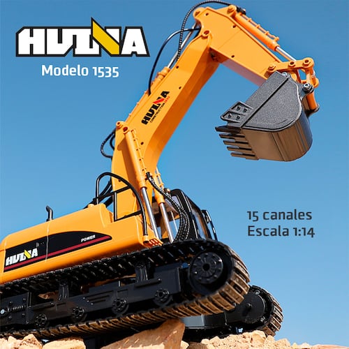 Excavadora a control remoto RC Huina 1535 Metal 1:14 15 canales 2.4Ghz professional excavator Rc de construcción Retroexcavadora RC Excavadora RC de juguete.