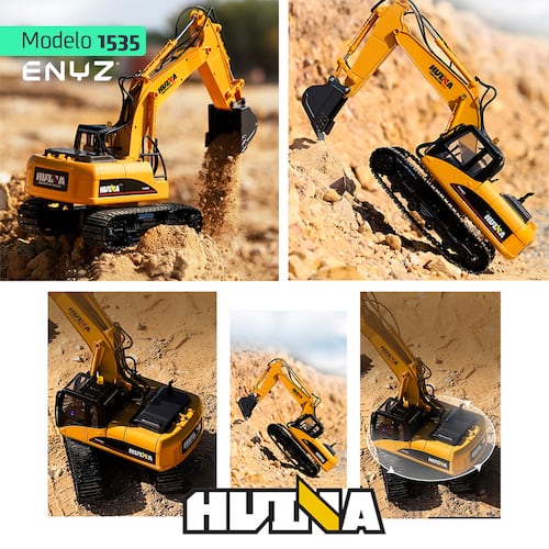 Excavadora a control remoto RC Huina 1535 Metal 1:14 15 canales 2.4Ghz professional excavator Rc de construcción Retroexcavadora RC Excavadora RC de juguete.