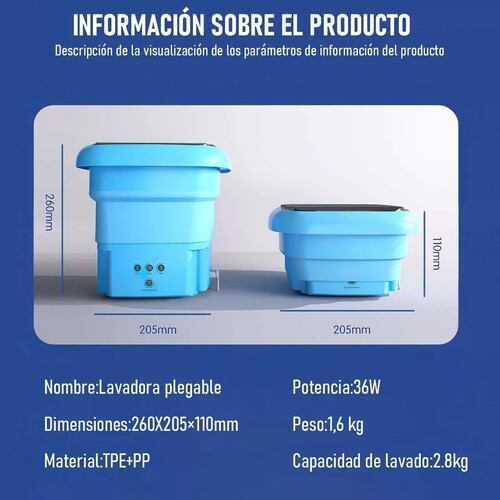 Mini Lavadora Portatil En Cubeta Plegable Con Centrifugado.