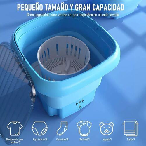 Mini Lavadora Portatil En Cubeta Plegable Con Centrifugado.