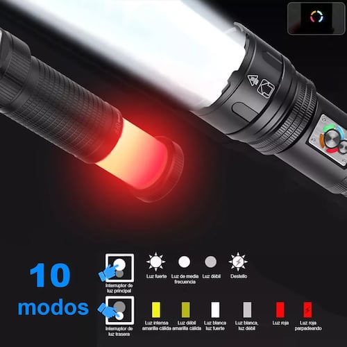 Lámpara Táctica Led Linterna 180000 Lúmenes 10 Modos 1500m