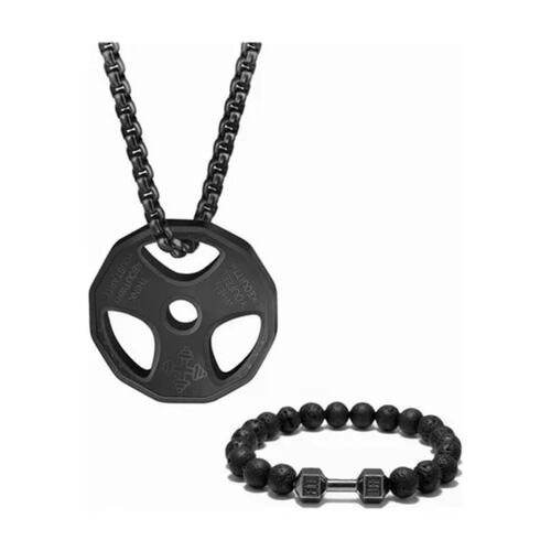 Collar Con Dije Disco Pesa Cadena Acero Inoxidable Negro