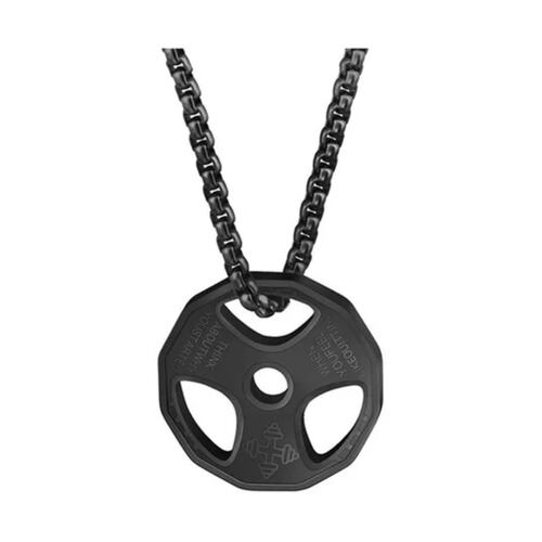 Collar Con Dije Disco Pesa Cadena Acero Inoxidable Negro