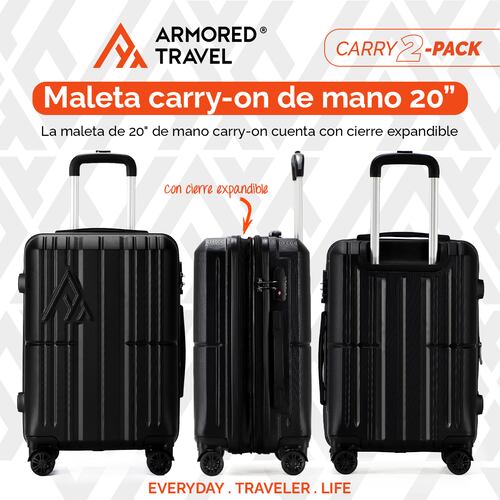 Maletas de viaje carry on de mano cabina 10kg Rígida set de viaje 2 pack 20 + 16 pulgadas ABS doble calibre con cierre expandible y candado alta seguridad TSA LOCK Negro Armored travel.